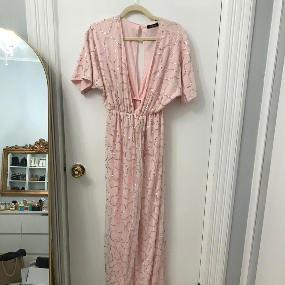 Long blush pink sequin dress